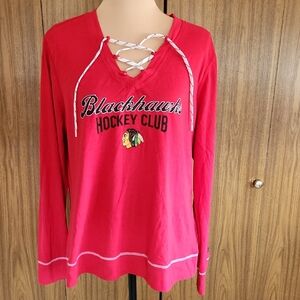 Adidas Chicago Blackhawk Long Sleeved Tee. With Lace-up Front